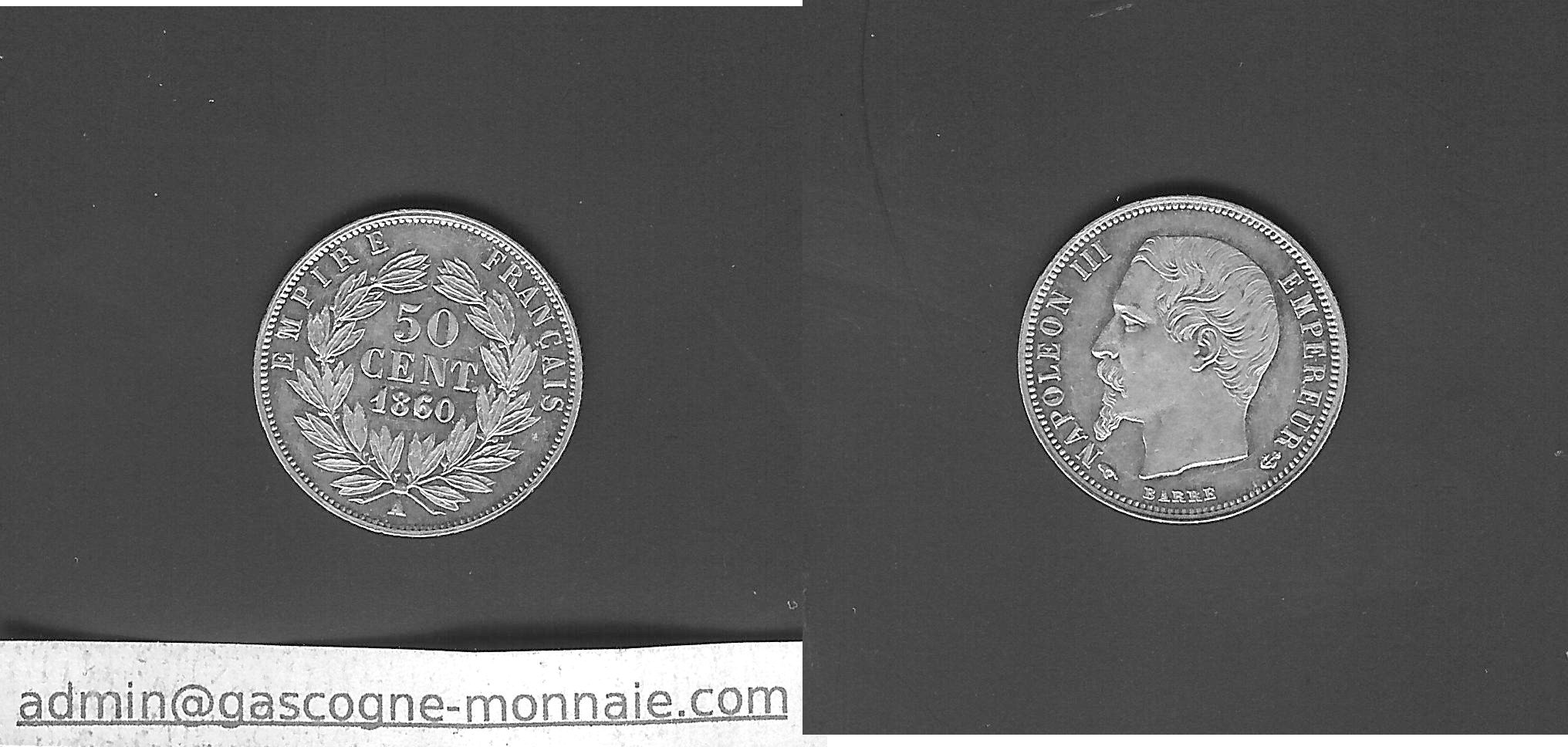 50 centimes Napoléon III 1860 A Paris SPL à FDC
